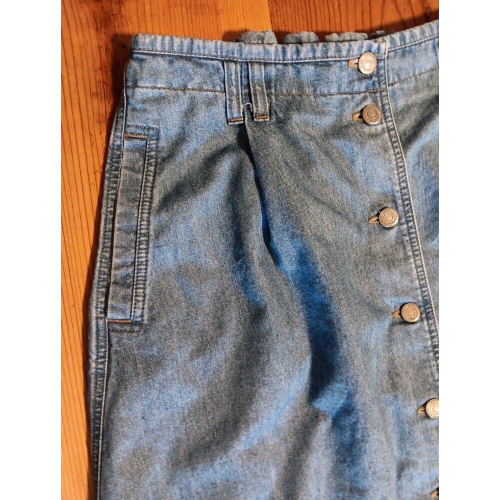 Vtg Westbound Maxi Denim Skirt Womens 14 Blue Metal Button Front Pockets Cotton - Picture 2 of 6